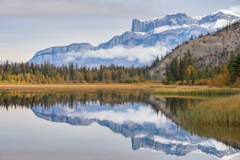 Reflecting mountains in Jasper Lake